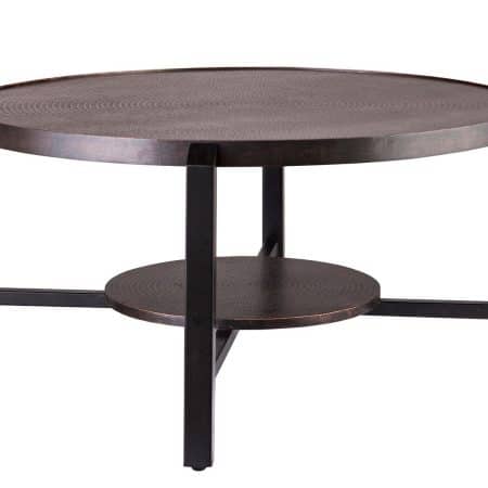 Black Round Coffee Table with Storage Shelf in Copper Finish Top - Image 2