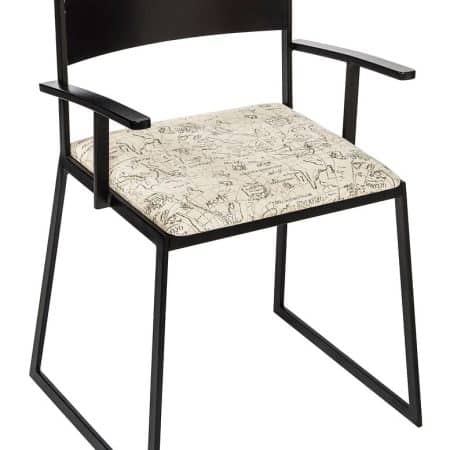 Black Metal Dining Chairs with Upholstered Seat - Set of 2 - Image 2
