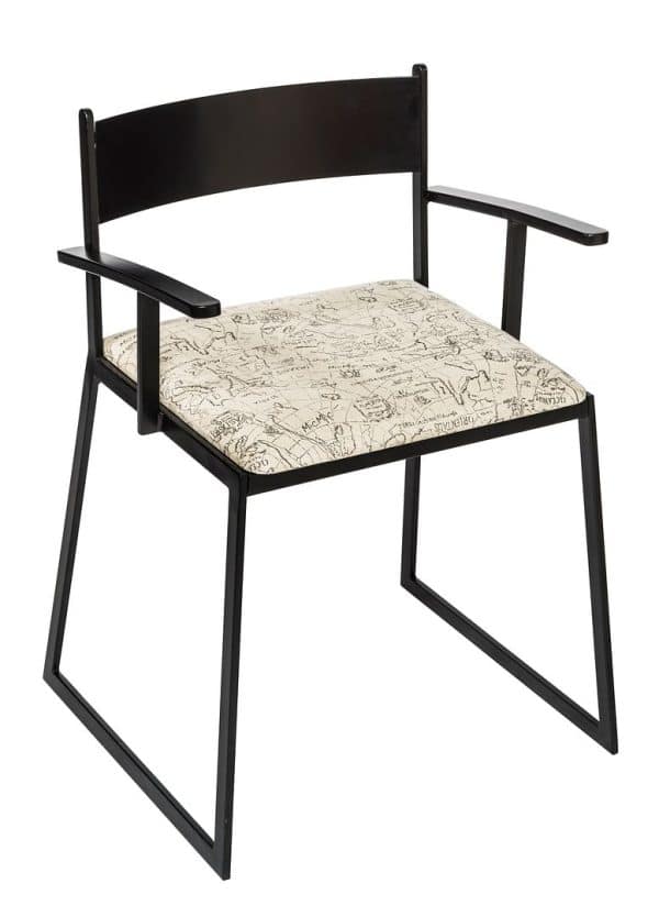 Black Metal Dining Chairs with Upholstered Seat - Set of 2 - Image 2