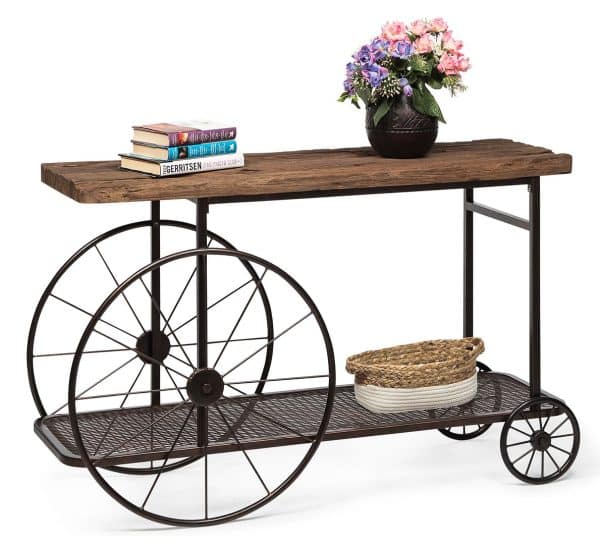 Industrial Style Hallway Console Table with Railway Sleeper Wood Top - Image 2
