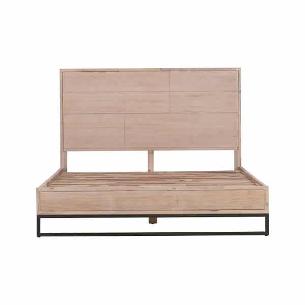 5 Pieces Bedroom Suite made in Solid Wood Acacia Veneered Queen Size Oak Colour Bed, Bedside Table, Tallboy & Dresser - Image 2