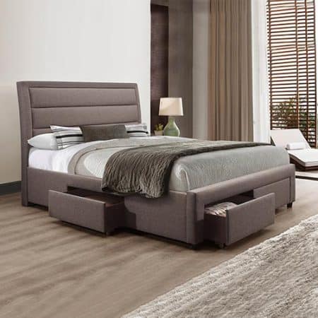 4 Pieces Storage Bedroom Suite Upholstery Fabric in Light Grey with Base Drawers Queen Size Oak Colour Bed, Bedside Table & Tallboy - Image 2
