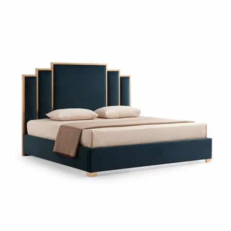 Austin Bed Frame Polyester Turquoise Fabric Padded Upholstery High Quality Slats Polished Stainless Steel Feet - Image 2