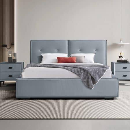Estella Queen Bed Frame Fabric Upholstery KD Slat in Black - Image 2