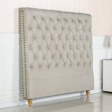 Bed Head King Size French Provincial Headboard Upholsterd Fabric Beige - Image 2