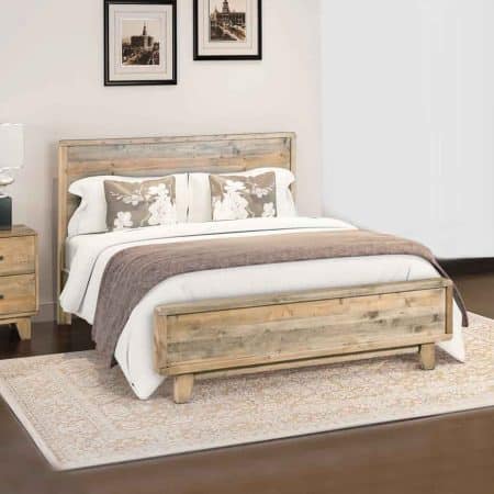 King Size Wooden Bed Frame in Solid Wood Antique Design Light Brown - Image 2