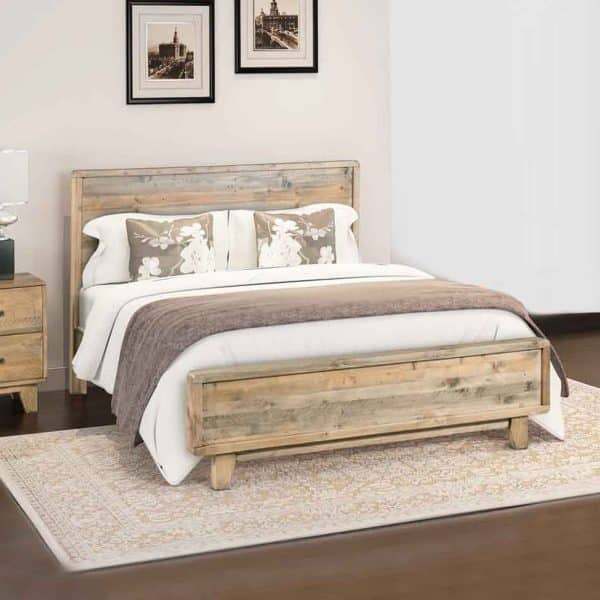Queen Size Wooden Bed Frame in Solid Wood Antique Design Light Brown - Image 2