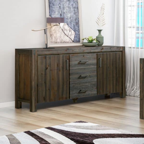 Buffet Sideboard in Chocolate Colour Constructed with Solid Acacia Wooden Frame Storage Cabinet with Drawers - Image 2