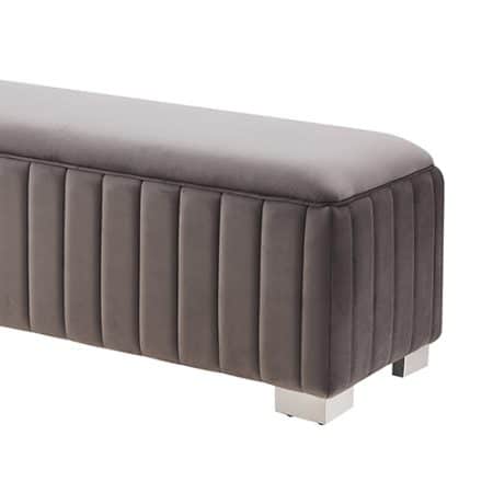 Mercer Bench Chair Fabric Padded Upholstered Seat Polished Stainless Steel Feet - Image 2