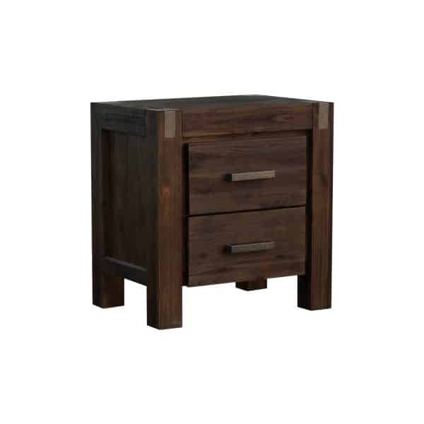 Bedside Table 2 drawers Night Stand Solid Wood Acacia Storage in Chocolate Colour - Image 2