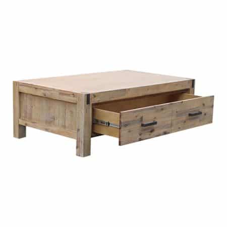 Coffee Table Solid Acacia Wood & Veneer 1 Drawers Storage Oak Colour - Image 2