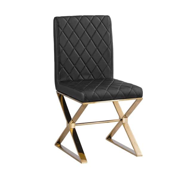 2X Dining Chair Stainless Gold Frame & Seat Black PU Leather - Image 2