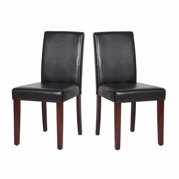 2x Wooden Frame Brown Leatherette Dining Chairs with Solid Pine Legs - Image 2