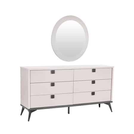 Dressing Chest With 6 Storage Drawers MDF Mirror Combination of Champagne and Black Colour - Image 2