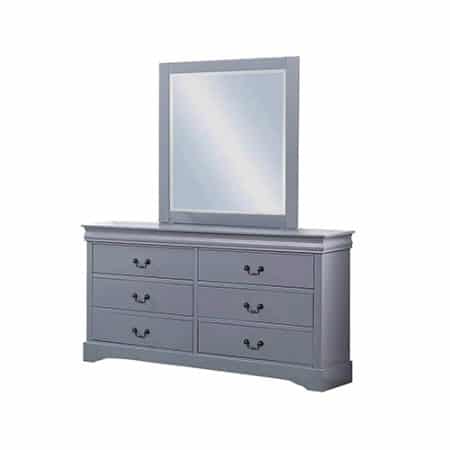 Dressing Chest with 6 Storage Drawers in Solid Wooden Mirror Metal Handles Grey Colour - Image 2