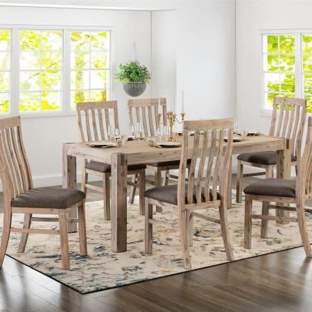 9 Pieces Dining Suite 210cm Large Size Dining Table & 8X Chairs with Solid Acacia Wooden Base in Oak Colour - Image 2