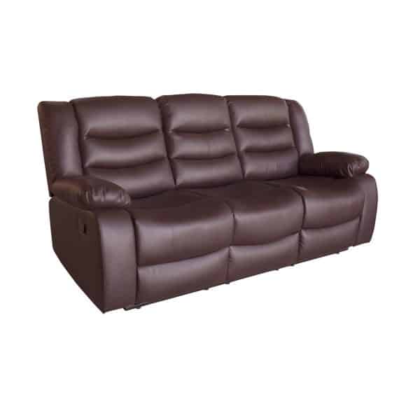 3 Seater Recliner Sofa In Faux Leather Lounge Couch in Brown - Image 2