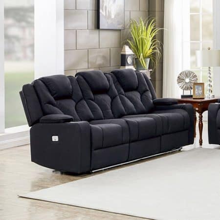 3+2 Seater Electric Recliner Stylish Rhino Fabric Black Lounge Armchair with LED Features - Image 2