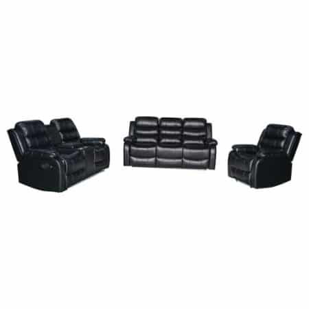 3-2-1 Seater Seater Finest Black Leatherette Recliner Feature Console LED Light Ultra Cushioned - Image 2