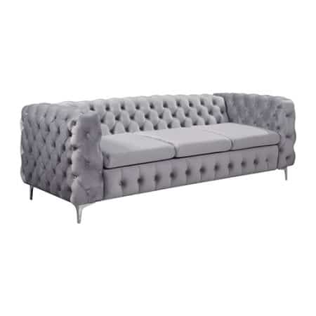 3+2 Seater Sofa Classic Button Tufted Lounge in Grey Velvet Fabric with Metal Legs - Image 2