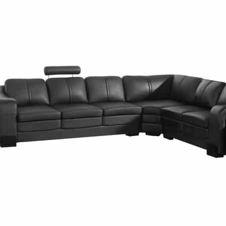 Lounge Set Luxurious 6 Seater Faux Leather Corner Sofa Living Room Couch in Black with 2x Ottomans - Image 2