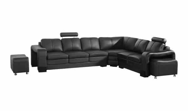 Lounge Set Luxurious 6 Seater Faux Leather Corner Sofa Living Room Couch in Black with 2x Ottomans - Image 2