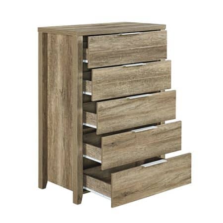 Tallboy with 5 Storage Drawers Natural Wood like MDF in Oak Colour - Image 2