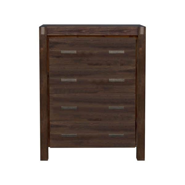 Tallboy with 4 Storage Drawers Solid Wooden Assembled in Chocolate Colour - Image 2