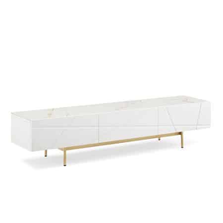 TV Cabinet MDF Glossy Storage Drawers Metal Base Entertainment Unit - Image 2