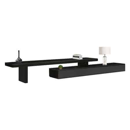 TV Cabinet with 3 Storage Drawers Extendable With Glossy MDF Entertainment Unit in Black Color - Image 2