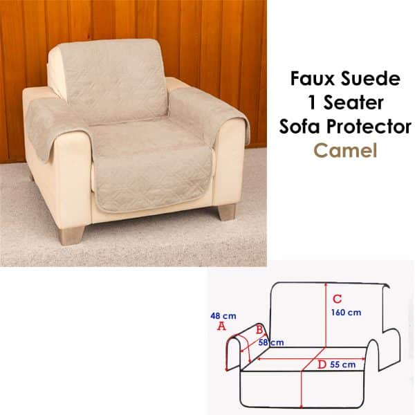 Faux Suede 1 Seater Sofa Protector Camel - Image 2
