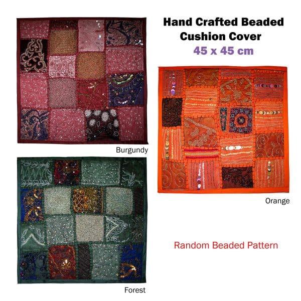 Hand Crafted Beaded Cushion Cover Orange - Image 2