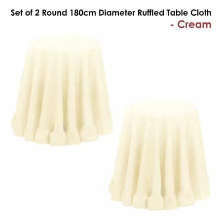 Set of 2 Round 180cm Ruffled Table Cloth Cream - Image 2