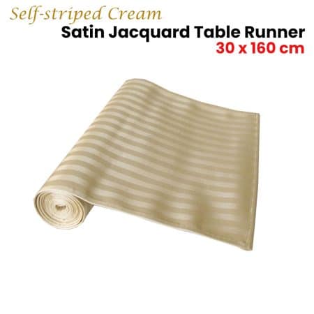 Self-striped Cream Satin Jacquard Table Runner 30 x 160cm - Image 2
