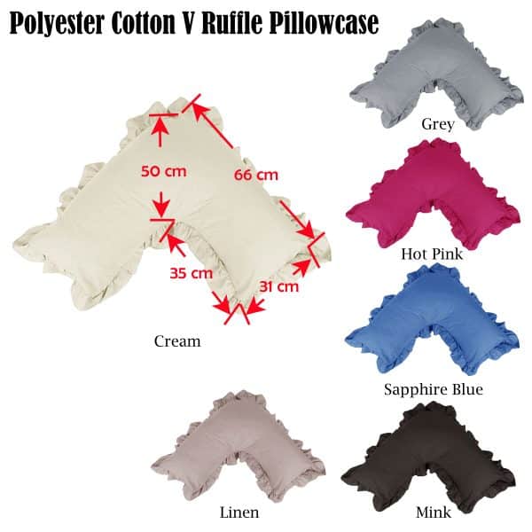 Artex Polyester Cotton V Shape Ruffle Pillowcase Cream - Image 2