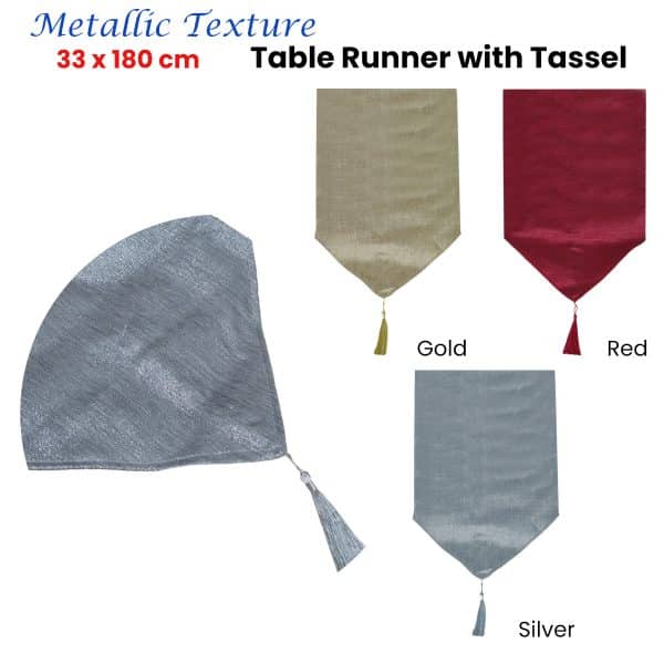 Metallic Texture Table Runner with Tassel 33 x 180 cm Red - Image 2