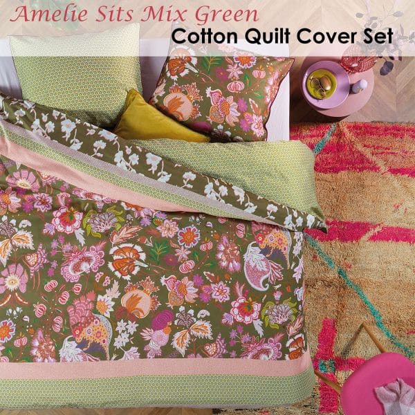 Oilily Amelie Sits Mix Green Cotton Sateen Quilt Cover Set Queen - Image 2