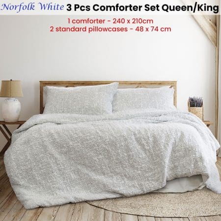 Ardor Norfolk White 3 Pcs Embossed Comforter Set Queen/King - Image 2