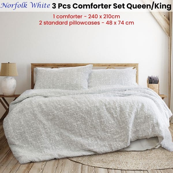 Ardor Norfolk White 3 Pcs Embossed Comforter Set Queen/King - Image 2
