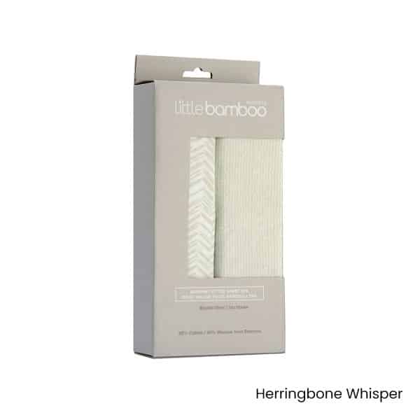 Set of 2 Little Bamboo Jersey Fitted Sheet Bassinet Size Herringbone Whisper - Image 2