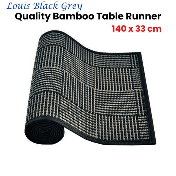 Louis Bamboo Table Runner Black Grey 140 x 33cm - Image 2