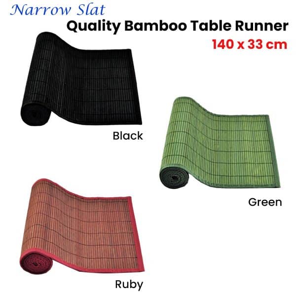 Narrow Slat Bamboo Table Runner 140 x 33cm Black - Image 2