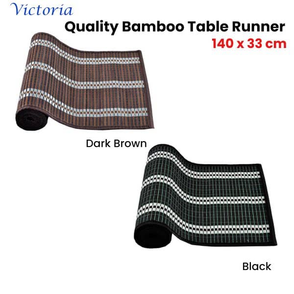 Victoria Bamboo Table Runner 140 x 33cm Dark Brown Silver - Image 2