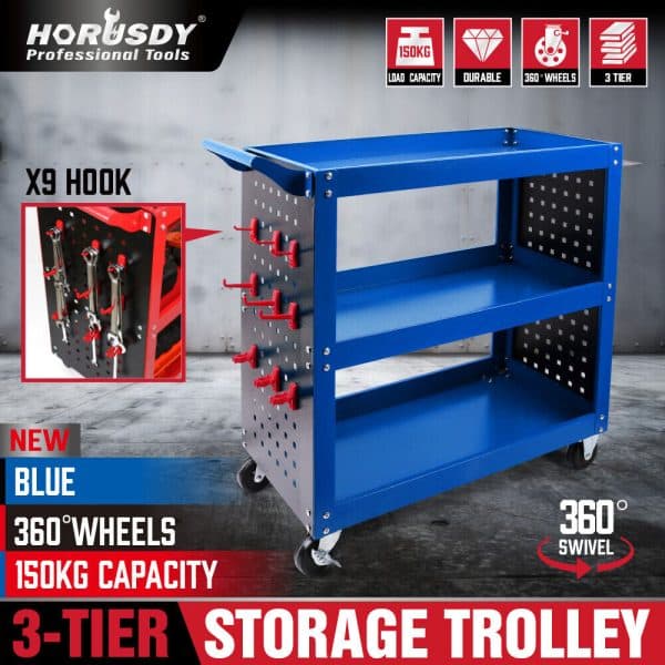 Blue 3-Tier Tool Cart Storage Trolley Toolbox Workshop Garage Organiser 150kg Blue - Image 2