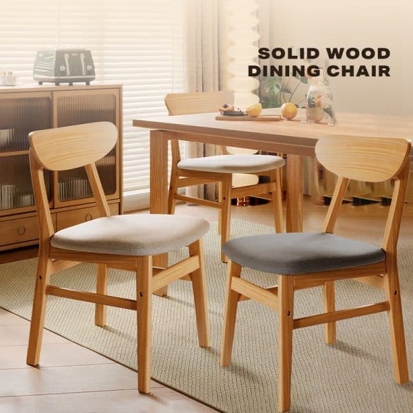 Dining Chairs Kitchen Chair Natural Wood Linen Fabric Cafe Lounge Chairs - Image 2