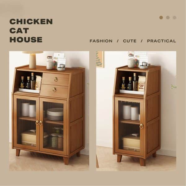 Modern Bamboo Kitchen Sideboard Storage Cabinet Cupboard Tea Cabinet - Image 2