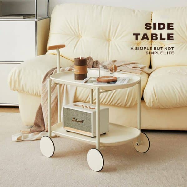 Movable Modern  Trolley Small Unit Coffee Table Cart Storage Sofa Side Table with Wheels - Image 2
