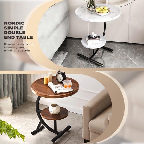 2 Tier End Table Sofa Side End Table Round Nightstand with Sturdy Metal Frame - Image 2