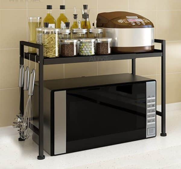 Adjustable Width & Height Microwave Shelf Black - Image 2