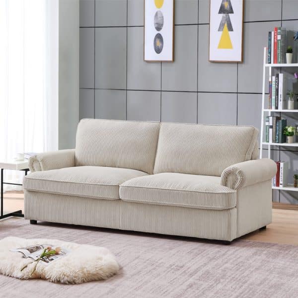 PHEBE 3 Seater Sofa bed with Separate Foam Mattress- Corduroy Cream - Image 2